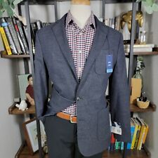 Stafford Men's Unstructured Travel Sport Coat Blue Flannel Texture Stretch 40R picture
