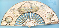 Antique 18th to 19th C Hand Painted Paper Fan Pearl Sticks in Gilt Frame  WW319 picture