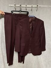 Bocaccio Uomo Suit Men 40L Burgundy 2 Button Career Office 35X33.5 Pant Luxury picture