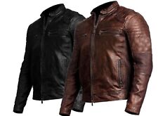 Men's Café Racer Biker Leather Jacket Black Brown Motorcycle Distressed Leather picture