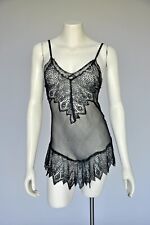 Vintage 1930s Black Silk Camiknicker Teddy Lace Inserts Lingerie Photoshoot XS picture