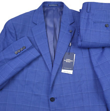 $895 Hart Schaffner Marx Blue Tonal Plaid Wool Suit HSM Mens Size 48R X 43 picture