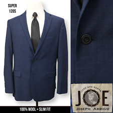 JOE JOSEPH ABBOUD mens blue slim fit 120 WOOL sport coat suit jacket blazer 44L picture