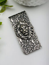 935 Argentium Silver Hand-Created Lion Face With Filigree Design Mens Money Clip picture