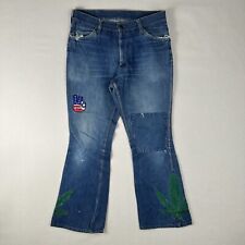 70s King Road Sears Jeans Men’s 34 Hippie Patchwork Weed Peace Protest Pants picture