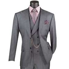 VINCI Men's Charcoal Textured 3pc Modern Fit Suit w/ Adjustable Waistband NEW picture
