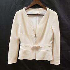 Vintage Valentino Womens Cropped Wool Blazer Size 6 Ivory Zip V Neck Buckle picture
