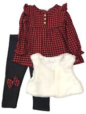 Infant & Toddler Girls Red Buffalo Plaid Holiday Outfit Shirt Vest Pants Bow picture