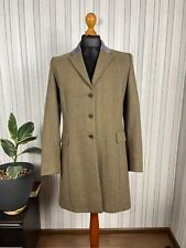 Womens Magee Donegal Tweed Herringbone Olive Green Velour Collar Coat 16 picture