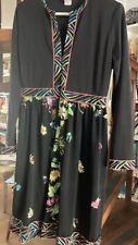 Vtg 1970s Maurice Floral Black Novelty Print Gown Maxi Dress SZ 12 picture