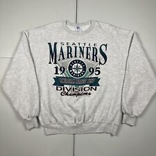 Vintage 90s Seattle Mariners 95 Division Champs Graphic Crewneck Sweatshirt Grey picture