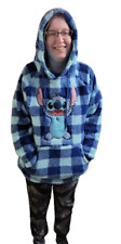 Official Disney Lilo & Stitch Blue Plaid Fluffy Blanket Winter Hoodie picture