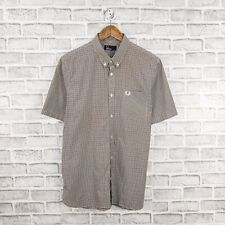 FRED PERRY Men's Short Sleeve Button Down Shirt in mini Blue brown check sz L picture