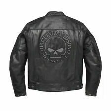 Harley Davidson Men's Blouson CUIR Skull Reflective Jacket Biker Leather Jacket picture
