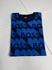 New HUGO BOSS Men's Cotton Crew Neck  Regular Fit T-Shirt Blue/Black Size Medium picture