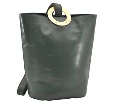 Authentic CELINE Vintage Shoulder Bag Purse Leather Green 2707J picture