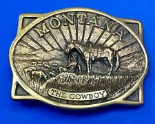 Vintage Montana The Cowboy Registered Collection Solid Brass Belt Buckle 1979 picture