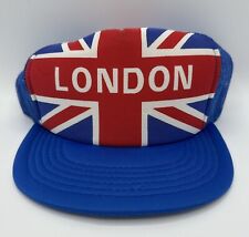 Vintage 1990s London British Flag Logo Trucker SnapBack Hat / Blue Multi Color picture
