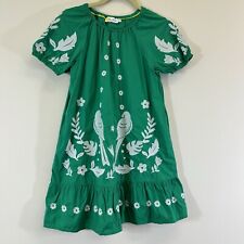 Mini Boden Girl's Puff Sleeve Green Pepper Bird  Dress Size 8-9Y Embroidered Tie picture