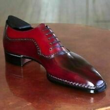 Handmade Men's Genuine Red Hand Painted Leather Oxford Lace up Whole-cut Shoe picture