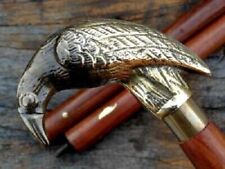 Antique Brass Crow Head Designer Handle Walking Stick Wooden Cane Vintage Style picture