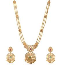 TARINIKA Antique Gold Plated Binal Long Necklace Set with Floral Design - Ind... picture