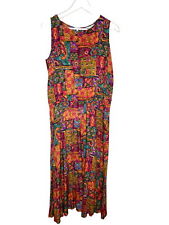 Vintage 90s Colorful Pink Boho Hippie Rayon Maxi Dress, Size Medium picture