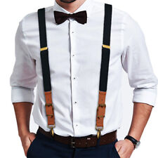 Men's Suspenders Y Back Adjustable Leather Elastic Y-Shaped Hooks Pants Braces picture