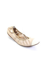 Chanel Womens Leather CC Cap Toe Scrunch Ballet Flats Beige Ivory Size 9US 39EU picture