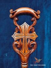 Handcrafted Wooden Cane for Christian Believers Intricate Wooden Cane with Chris picture