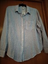 H&M Long Sleeve Linen Blend White And Blue Stripe Buttoned Top Size XL picture