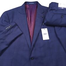 $895 Hart Schaffner Marx Navy Blue Plaid Wool Suit HSM Mens Size 46R X 40 picture