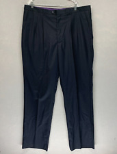 Vinci Mens Zegna Pleated Front Navy Blue High Rise Lined Dress Pants 43L Stretch picture