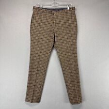 Suitsupply Pants Mens 38 EUR 48 Brown Blue Checkered Wool Adjustible Slim 34x32 picture