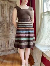 Vintage 1960s 1970s Chocolate Brown Tank Dress Mod Rainbow Knit Skirt Size XS picture