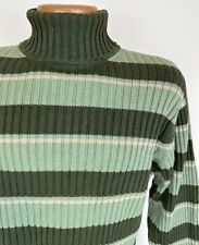 Vintage 90s Y2K GAP Turtleneck Sweater XL Tight Fit Olive Green Stripe Ribbed picture