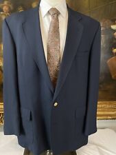 VTG Stanley Blacker 46L Navy Blue Hopsack Wool Brass Crest Button Blazer Jacket picture