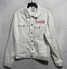 Coca Cola White Denim Button Jacket Men’s Large Slim Fit Long Sleeve Graphic picture
