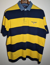 Vintage Polo Sport Ralph Lauren Yellow Blue Striped Short Sleeve Polo Shirt XL picture