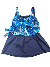 Calypso Cove Tankini Skirt One Piece Swim Suit Womens 14 Blue Floral NWT $89.00 picture