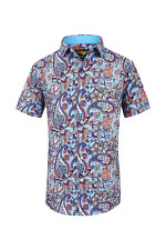 Mens PREMIERE Casual Short Sleeve Button Down Dress Shirt TURQUOISE PAISLEY 649 picture