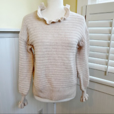 Madewell AG587 Antique Cream Ruffle Trim Textured Sweater Size XS picture
