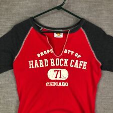 Hard Rock Cafe Chicago Shirt Womens L Red Baseball Style V Neck Raglan Sleeve picture