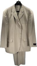 Carlo Lusso Men's Beige Suit 2 Piece 3 Button Jacket Pleated Pants Size 60L W54