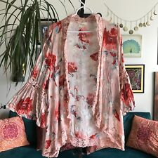 ENTRO size M Peach & Red Floral Embroidered Eyelet Lace Kimono Cardigan picture