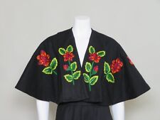 Lab Mex Black Wool Floral Embroidered Cape - Vintage  picture