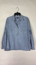 Lands' End Womens Popover 1/4 Button Roll Tab Sleeve Blue Size Large 14/16 picture