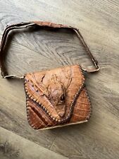 Vintage Genuine Baby Alligator Taxidermy Purse Brown Leather Handbag 1960s picture