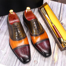 British Men Real Leather Lace Up Color Block Carved Brogue Business Formal Shoes picture
