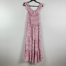 ABEL THE LABEL Anthropologie Size S Tiered Pink Floral Boho Maxi Dress Smocked picture